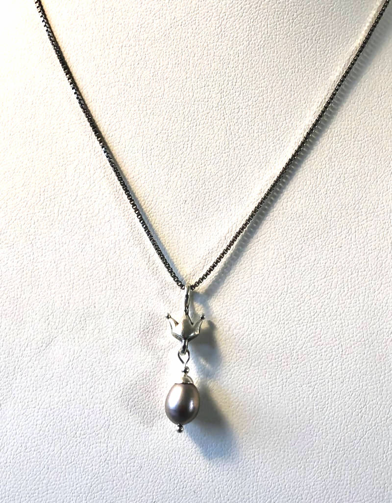 Gray Small Pearls Necklace Black Oxidized Chain Link Sterling Silver Pearl 18