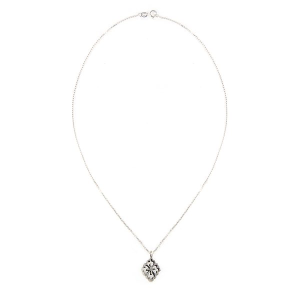Sterling silver Diamond-shaped Flower pendant on 18