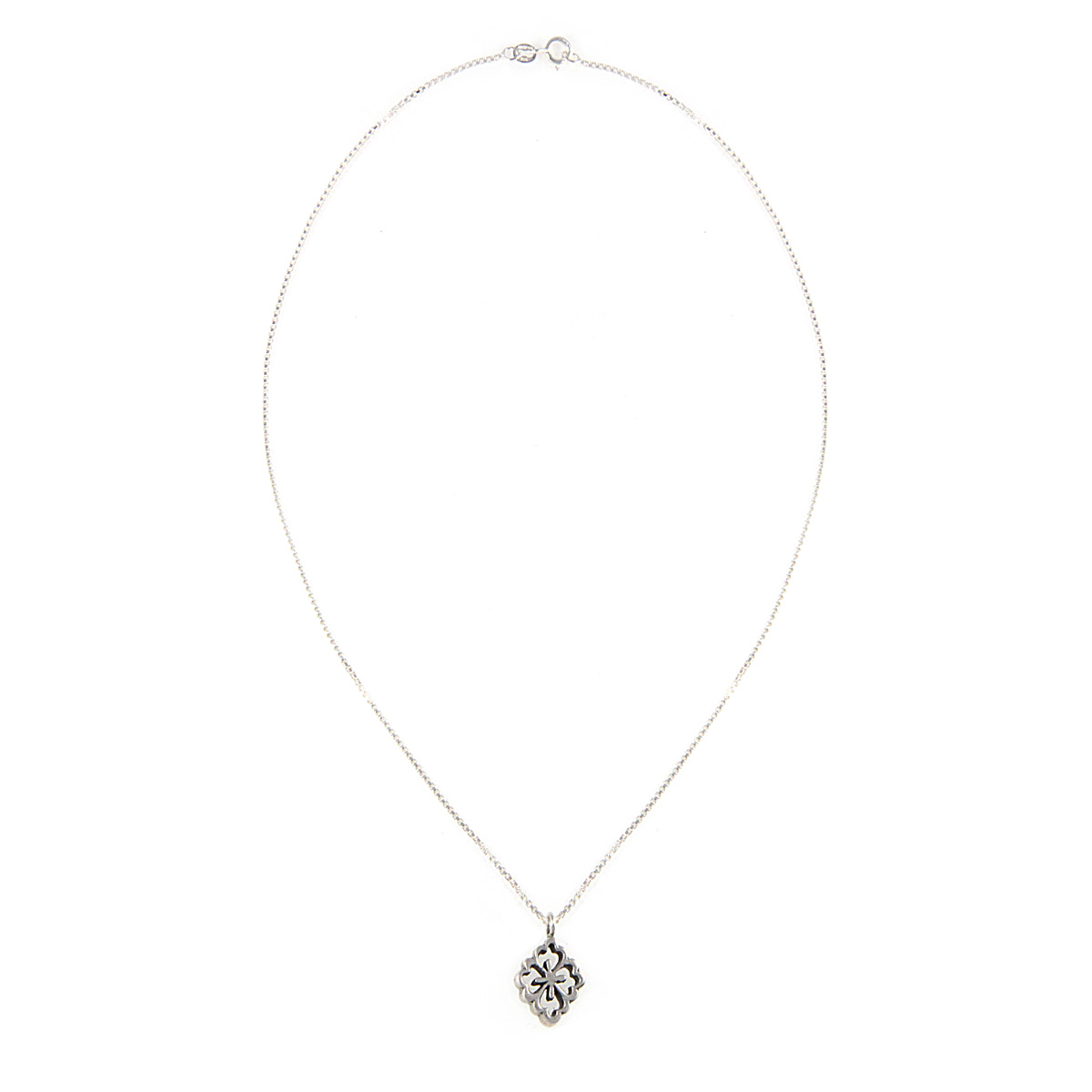 Sterling silver Diamond-shaped Flower pendant on 18